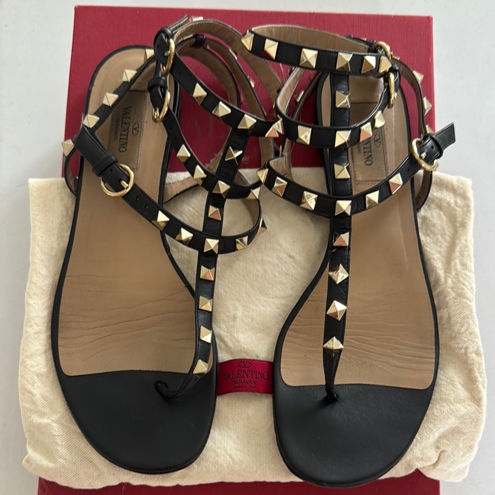 Valentino Black and Gold Glam Sandals
